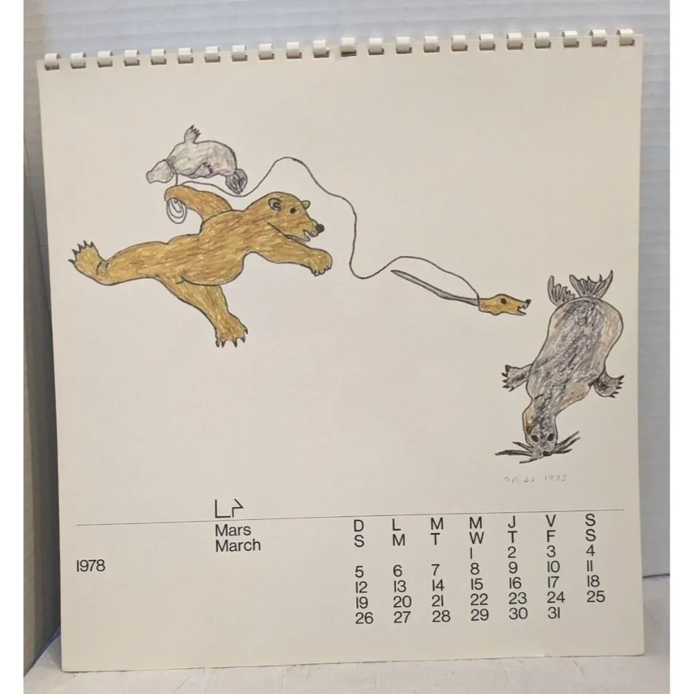 1978 Eskimo Drawings Calendar Inuit Artists Canada Quebec Arctic Wildlife Vtg